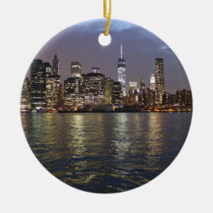 Ornement Rond En Céramique Skyline de New York Hudson River World Trade Cente