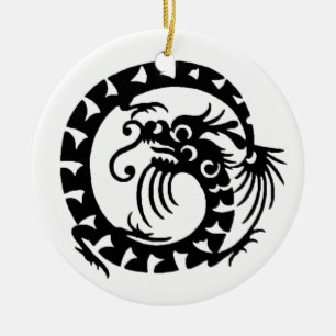 Ornement Rond En Céramique SNAKE DRAGON noir et blanc