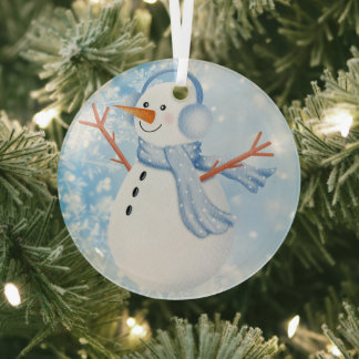 Ornement rond en céramique Snowman