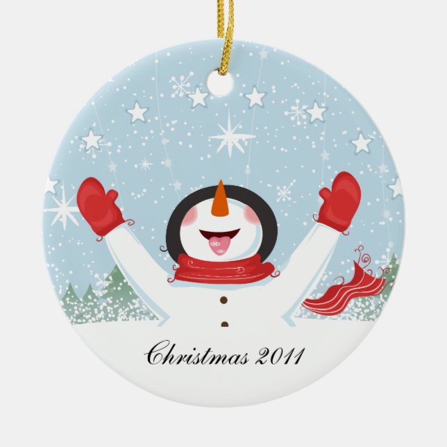 Ornement Rond En Céramique Snowman De Notre Maison À La Vôtre (Devant)