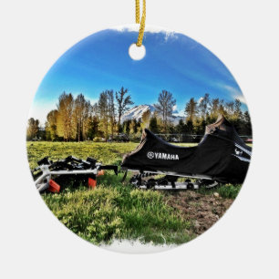 Ornement Rond En Céramique snowmobile