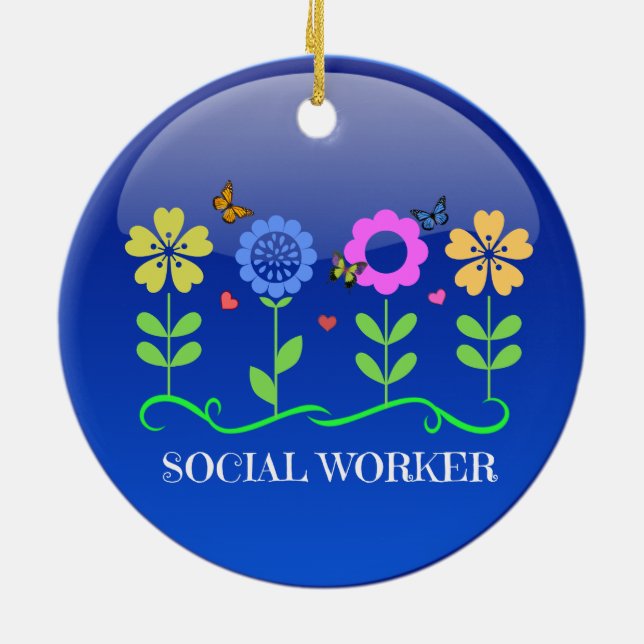 Ornement Rond En Céramique Social Worker, design floral (Dos)
