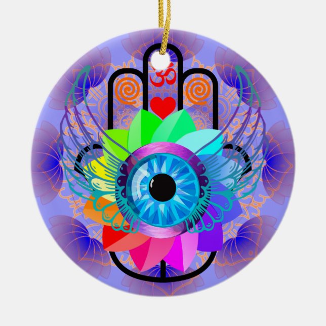 Ornement Rond En Céramique Soigner l'ornement du hamsa (Devant)