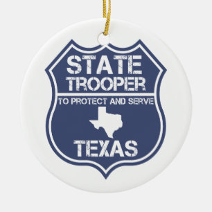 Ornement Rond En Céramique Soldat de la cavalerie d'état du Texas à protéger