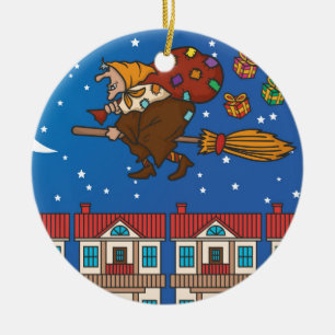 Ornement Rond En Céramique sorcière xmas Befana
