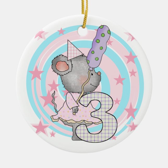 Ornement Rond En Céramique Souris 3e anniversaire T-shirts et cadeaux (Devant)