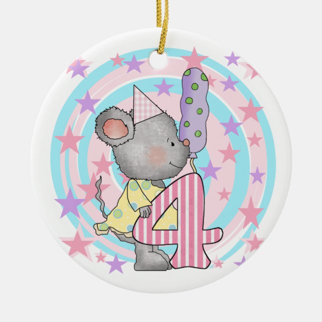 Ornement Rond En Céramique Souris 4e anniversaire T-shirts et cadeaux (Devant)