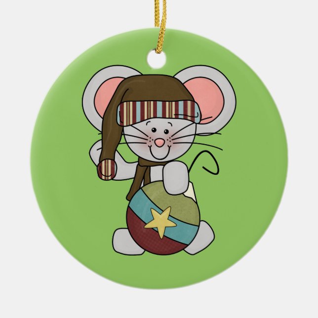 Ornement Rond En Céramique Souris de Noël avec l'ornement (Devant)