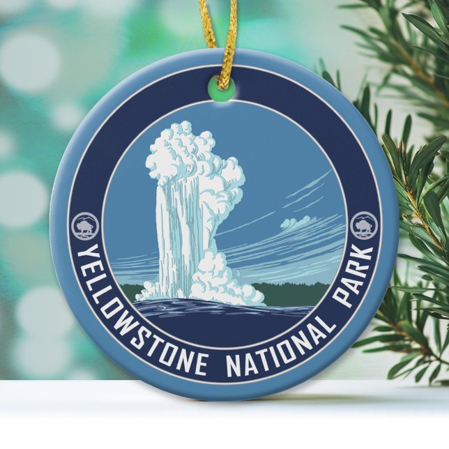 Ornement Rond En Céramique Souvenir de Yellowstone - SIMPLE SIDED (National Park Ornament)