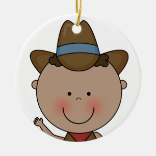 Ornement Rond En Céramique Souvenir occidental de sourire doux de cowboy de