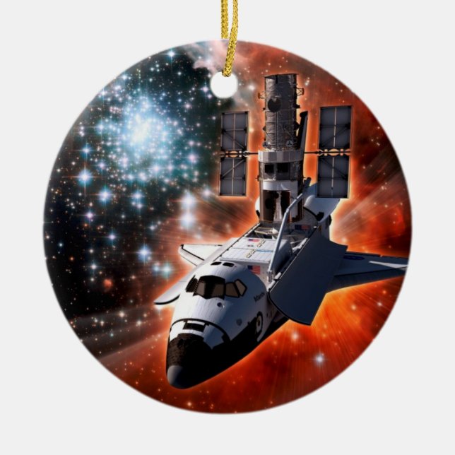 Ornement Rond En Céramique Space Shuttle Atlantis Hubble Telescope Artwork (Devant)
