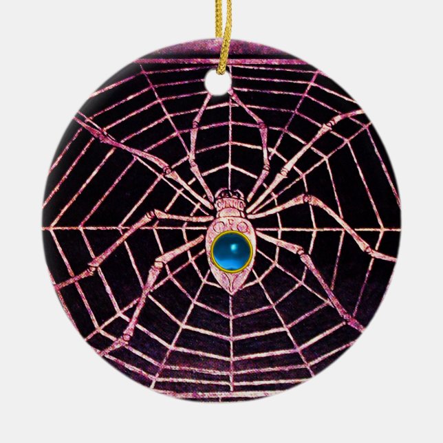 Ornement Rond En Céramique SPIDER ET WEB Bleu Sapphire Noir (Devant)