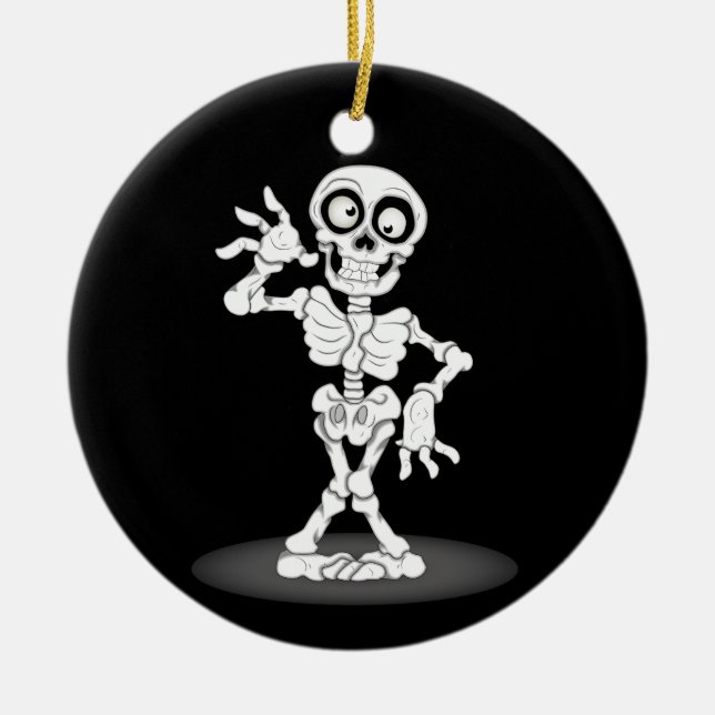 Ornement Rond En Céramique Squelette heureux de Halloween (Devant)