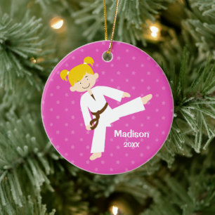 Ornement Rond En Céramique Stars roses Taekwondo Blonde Girl Personnalisée