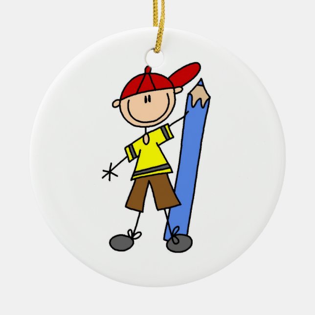 Ornement Rond En Céramique Stick Boy Avec Crayon (Devant)