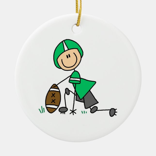 Ornement Rond En Céramique Stick Figure Football Vert (Devant)