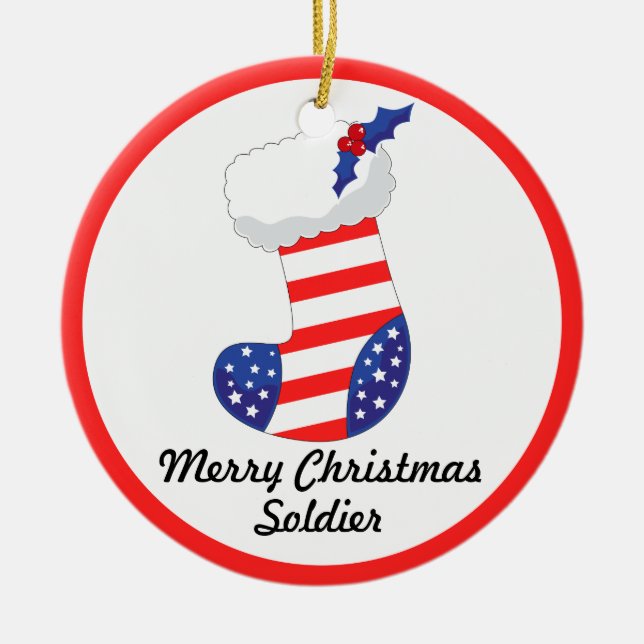 Ornement Rond En Céramique Stockage patriotique - Joyeux soldat de Noël (Devant)