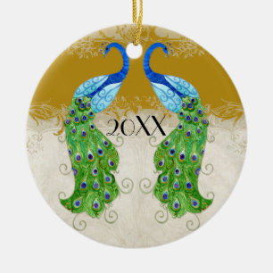 Ornement Rond En Céramique Style Art Déco Peacock Gold Vintage dentelle