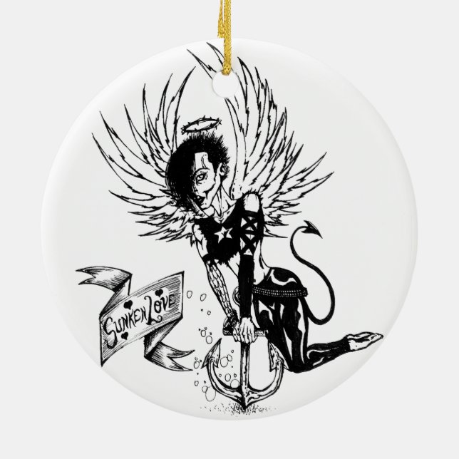 Ornement Rond En Céramique Sunken Love - Punk Rock Pin-Up Tattoo (Dos)