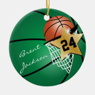 Ornement Rond En Céramique Super ⭐ Star Player Dark Green 🏀 Basketball