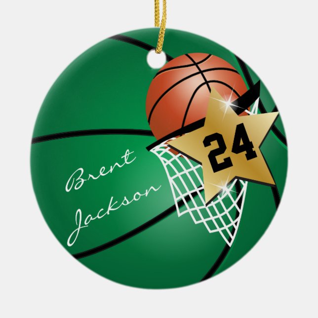 Ornement Rond En Céramique Super ⭐ Star Player Dark Green 🏀 Basketball (Devant)