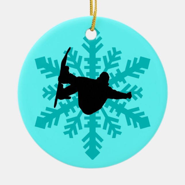 Ornement Rond En Céramique surfeur de flocon de neige (Devant)