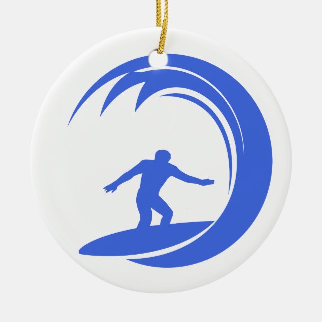 Ornement Rond En Céramique Surfing de Royal Blue et White (Devant)