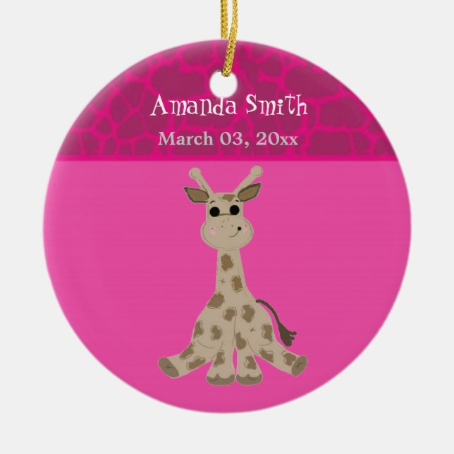 Ornement Rond En Céramique Sweet Cartoon Giraffe Baby Faire-part (Devant)