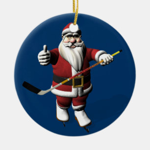 Ornement Rond En Céramique Sweet Santa Claus aime le hockey sur glace