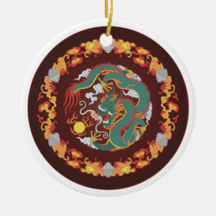 Ornement Rond En Céramique Swirling Dragon