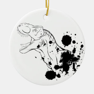Ornement Rond En Céramique T-Rex (noir et blanc)