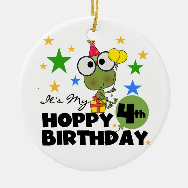 Ornement Rond En Céramique T-shirts et cadeaux 4th Birthday Frog Hoppy (Devant)