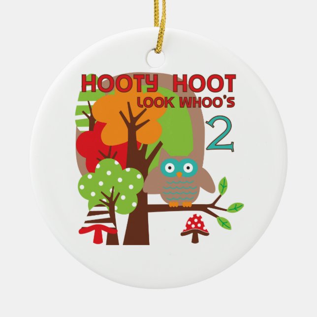 Ornement Rond En Céramique T-shirts et cadeaux Owl 2nd Birthday (Devant)