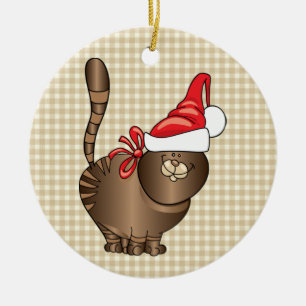 Ornement Rond En Céramique tabby cat père Noël