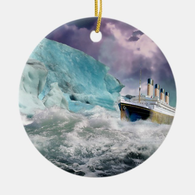 Ornement Rond En Céramique Tableau Titanic et Iceberg RMS (Devant)