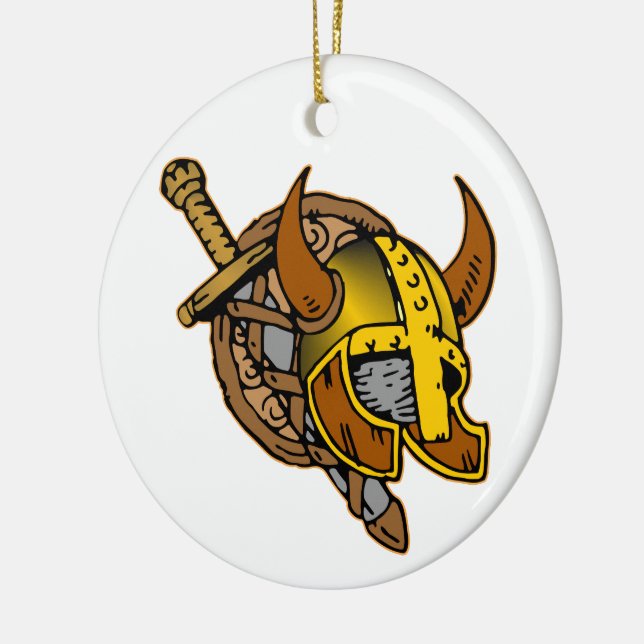 Ornement Rond En Céramique Tattoo Viking Helmet, Sword & Shield (Gauche)
