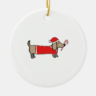 Ornement Rond En Céramique Teckel de Noël