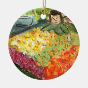 Ornement Rond En Céramique Tending the Produce Ornament (Pike Place Seattle)
