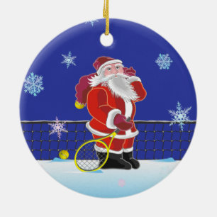 Ornement Rond En Céramique Tennis Père Noël, Joyeux Noël