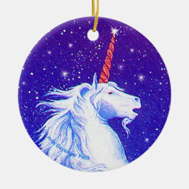 Ornement Rond En Céramique Tête de licorne (Devant)
