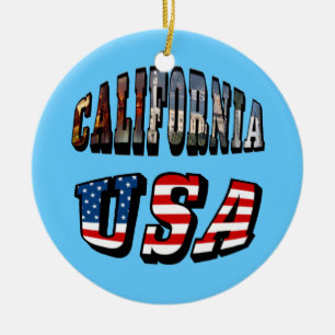 Ornement Rond En Céramique Texte du drapeau de la Californie
