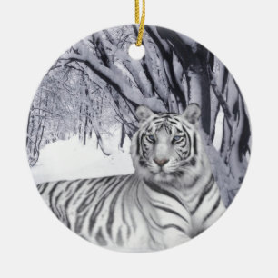 Ornement Rond En Céramique Tigre blanc de neige