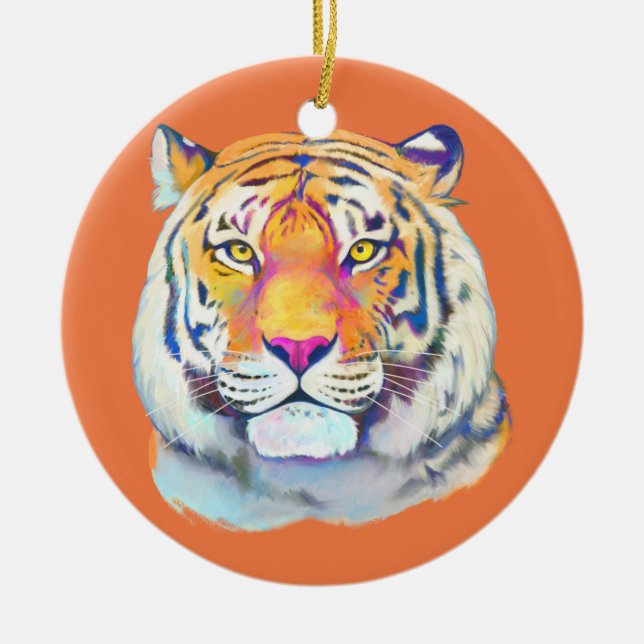 Ornement Rond En Céramique Tigre en couleurs (Devant)