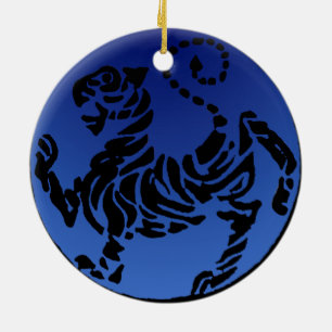 Ornement Rond En Céramique Tigre noir et bleu de Shotokan