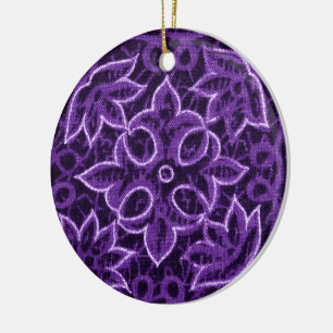 Ornement Rond En Céramique Tissu de Patchwork Floral Violet