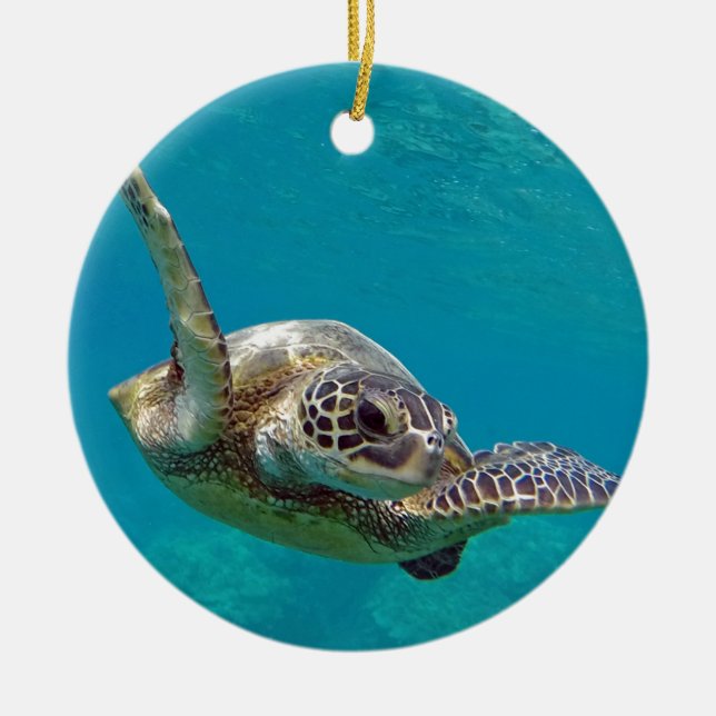 Ornement Rond En Céramique Tortue de mer verte d'Hawaï - Honu (Devant)