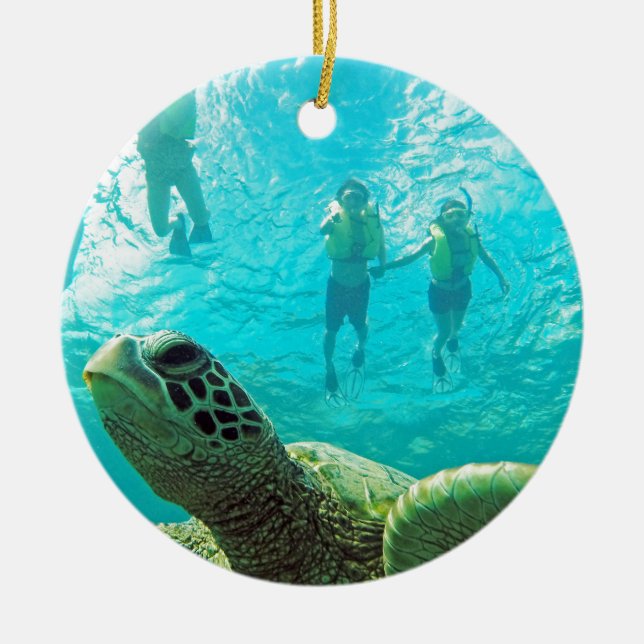 Ornement Rond En Céramique Tortue d'Hawaï (Devant)