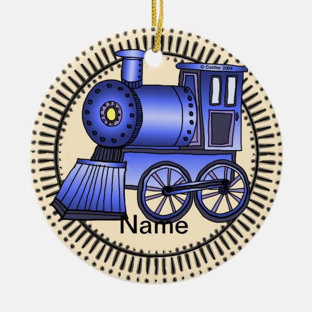 Ornement Rond En Céramique Train bleu (Devant)