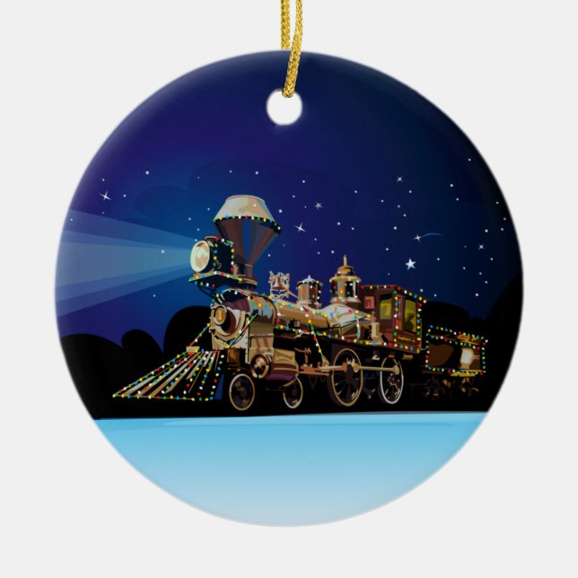 Ornement Rond En Céramique Train de Noël (Devant)