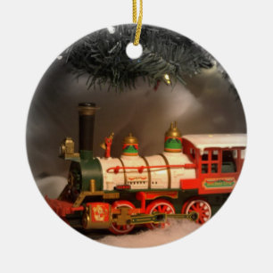 Ornement Rond En Céramique Train rapide de Noël